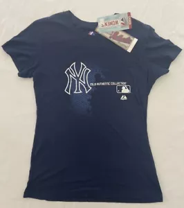 NEW Womens New York Yankees Majestic T-Shirt Sz Medium MLB Baseball Blue & Tags - Picture 1 of 7
