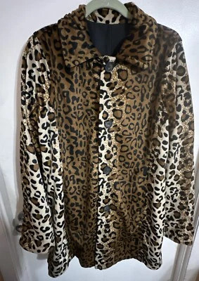 Abrigo negro DENNIS BASSO de piel sintética con estampado animal de guepardo REVERSIBLE para mujer M Foto 1 de 4