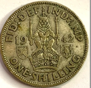 Vintage 1942 British 1 Shilling – 50% Silver WWII-Era Collectible - Picture 1 of 3