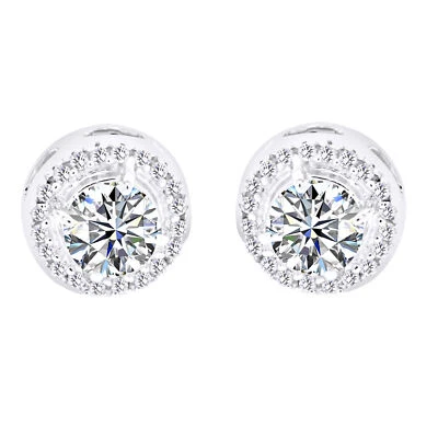 Juego de aretes con halo de topacio blanco de 3,00 quilates enchapados en oro blanco de 14 quilates Foto 1 de 4