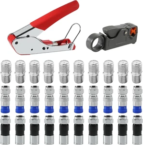 Coaxial Compression Tool Kit: Crimper & Wire Stripper with RG6/RG59 Connectors - Picture 1 of 11