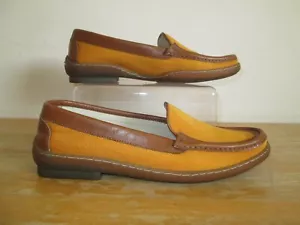 Salvatore Ferragamo Tangerine Textile/Brown Leather Loafers Size UK 4.5 Ex Wide - Picture 1 of 19