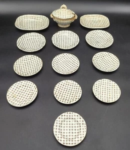 14-pc RARE Davenport CRISSCROSS SHEET Circa 1850's Child Dollhouse Tureen Plates - Picture 1 of 16