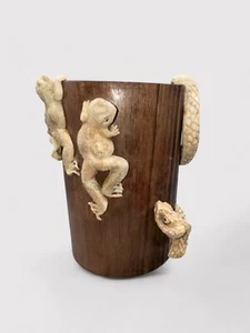 Wazon pędzelowy heban poroże jelenia wąż ropuchy srebrny podpis włożony 16cm - Zdjęcie 1 z 8