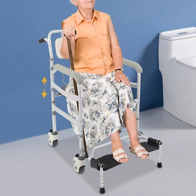 Bedside Commode Chair, Rolling Shower Wheelchair, Foldable Height Adjustable Toi - Image 1 of 4
