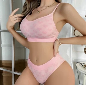 Women's Bra and Panty Lingerie Set, Pink, Size L, Textured Elastic - Picture 1 of 5