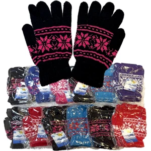12 Pair Warm Winter Christmas Snowflake Gloves Stretch Knitted Fleece Lined Xmas - Picture 1 of 7