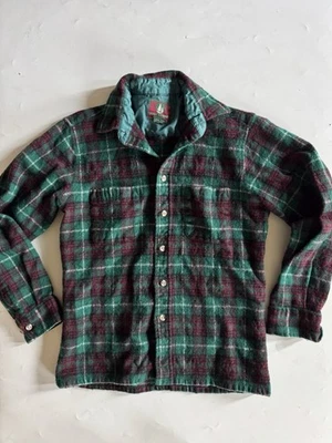 Camisa De Franela De Colección High Sierra Por Mervyn’s LS Para Hombres S Roja Verde Lana A Cuadros Leer Foto 1 de 4