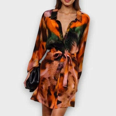 Relegion Luster Tunic  Orange Multi, Vegan Satin Fabrication-UK 18-BNWT-Rrp £90 - Image 1 of 4