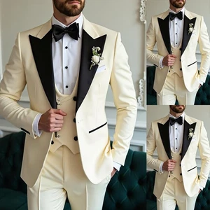 Men Suits Slim Fit Business Formal Peak Lapel Groom Prom Single Breasted Custom - Picture 1 of 10