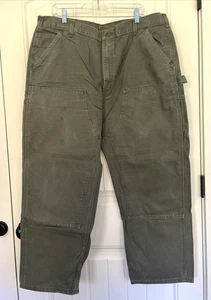 Carhartt Mens Olive Green Jeans Size 42 x 30 Dungaree Double Knee B136 MOS - Picture 1 of 4