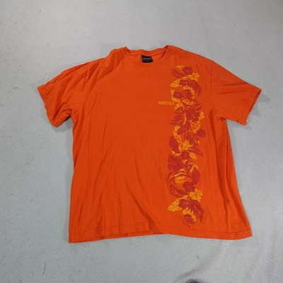 Camiseta masculina Y2K náutica XL laranja floral havaiana gráfica EUA verão praia - Imagem 1 de 4