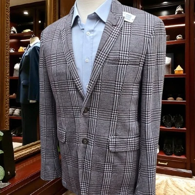 New Saks Fifth Ave Red Blazer 42r Unstructured Checked Cotton Wool Poly - Image 1 of 4