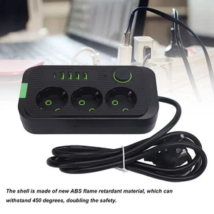 (Black)European Power Strip 3 Outlets 4 USB 1 Type C Port Wall Mounted CEL - Picture 1 of 12