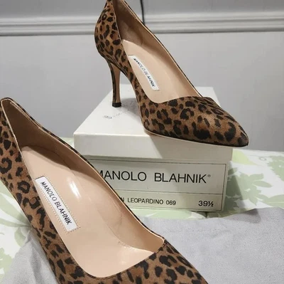 Zapatos de salón Manolo Blahnik BB con estampado de leopardo pelo de becerro punta de aguja 39,5 Foto 1 de 4
