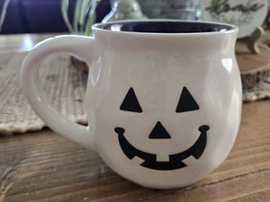 Potter's Studio Trick or Treat Pumpkin Mug Cup Purple inside Fall Halloween 16oz - Picture 1 of 4