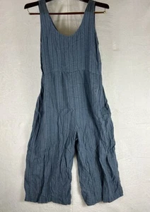 Patagonia June Lake Jumpsuit Cropped L Striped Blue Linen Tencel Side Zipper - Picture 1 of 6