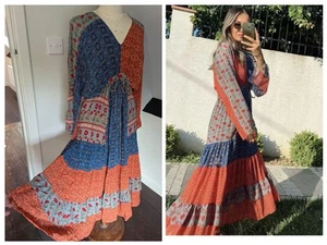 Zara Chiffon Boho Gypsy Style Patchwork Midi Dress Blue Orange Red,5598/054, S - Picture 1 of 19
