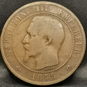 10 CENTIMES 1855 K BORDEAUX ANCRE VIGNE HORIZONTALE NAPOLEON III TETE NUE / FRA - Picture 1 of 2