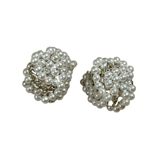 Pendientes de clip vintage de cadena de perlas con racimo de Japón - Imagen 1 de 5