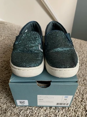 Tiny Tom’s Niño Pequeño Slip Ons Luca Azul Iridiscente Talla 10 (Zapato Raspado) Foto 1 de 4