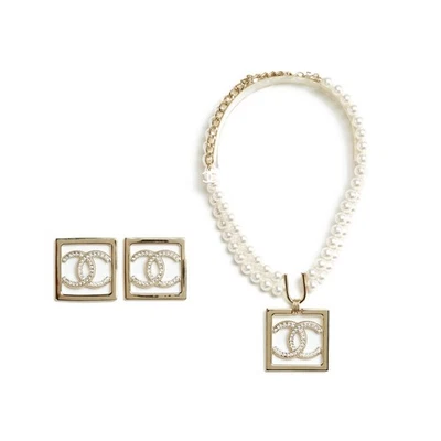 Chanel 23P Parure CC Square Set Necklace Earrings - Image 1 of 4
