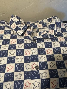 Disney Store VTG Mens Button Up Shirt Mickey & Stars Checkered Blue/White  XXL - Picture 1 of 11