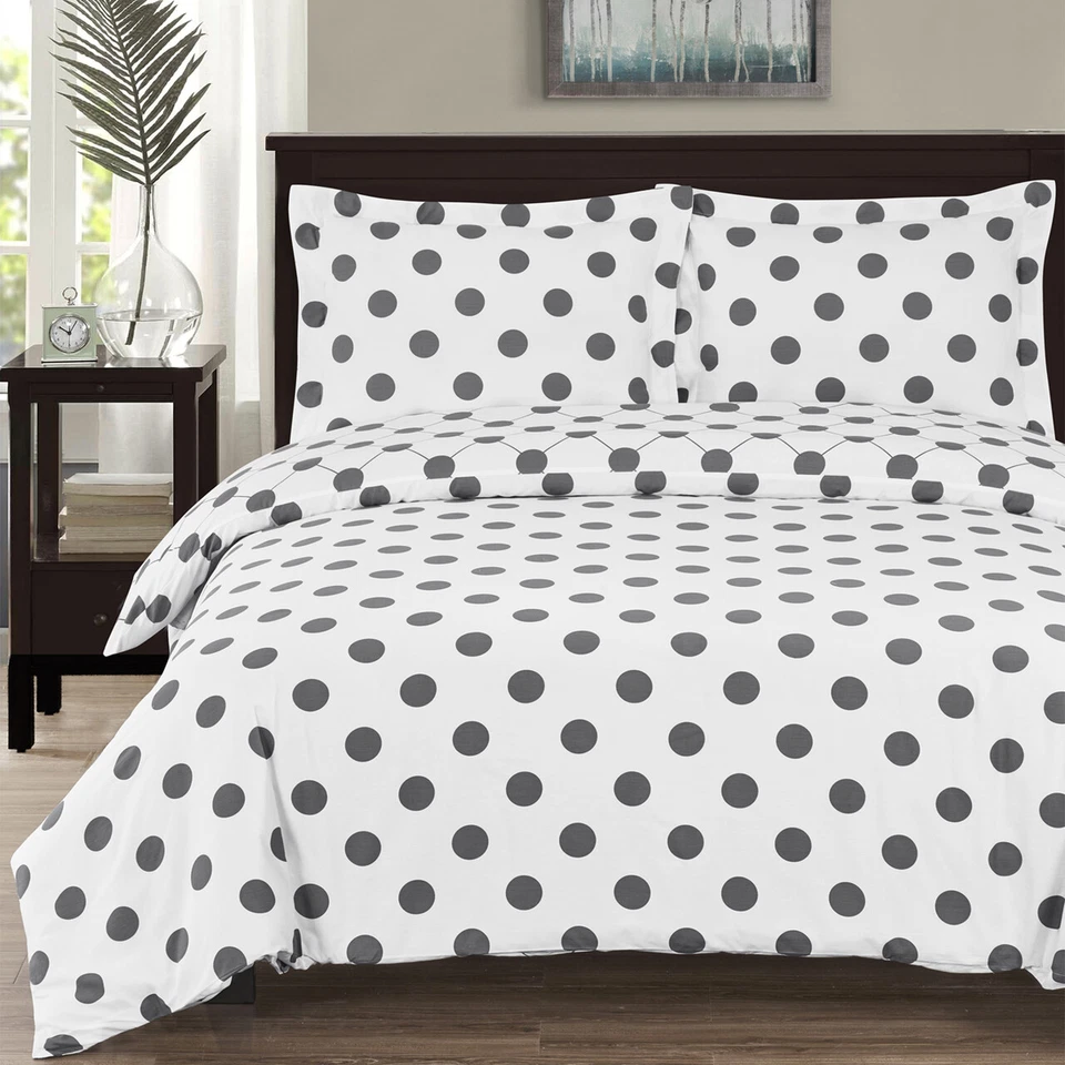 Luxury Full QUeeN Size Polka Cotton Percale Dots Duvet Cover Set + Pillowcases - Image 1 of 1