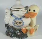 Duck Sugar Bowl Dish Lidded Sitting on Rocks Yellow Glossy Matte Vintage Ceramic