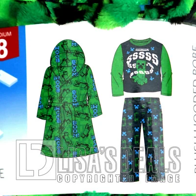 Nuevo conjunto de bata y pijama de lana con capucha de felpa Minecraft para niños verde 6 8 Foto 1 de 2