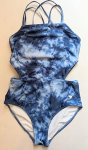 Abercrombie Fitch Kids Blue Tie Dye Cut Out One Piece Swimsuit Teens Size 13/14 - Picture 1 of 3