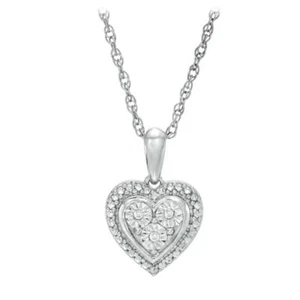 WOMEN'S ACCENT HEART NECKLACE 10K WGP SIM DIAMONDS WITH 18" CABLE CHAIN - Picture 1 of 4