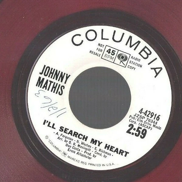 JOHNNY MATHIS I'll Search My Heart 45 RECORD RARE RED VINYL WAX DJ PROMO - Image 1 of 1