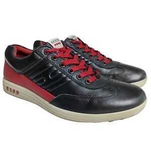 ECCO Hydromax Size 8 US 42 EU Leather Golf Shoes Black Red Spikeless