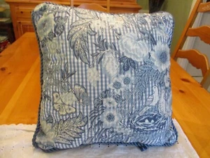 Set of Two Ashford Court 16" Pillow Floral Birds in Nest Blue White Gingham EUC - Picture 1 of 24