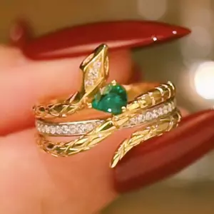 Bardian S-shaped Emerald Natural Diamond Women Ring Solid 14K 2-Tone Gold Gift - Picture 1 of 7