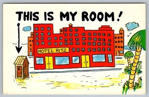 Postcard This Is My Room Hotel Ritz Outhouse Bathroom Humor Comic R - Imagen 1 de 2