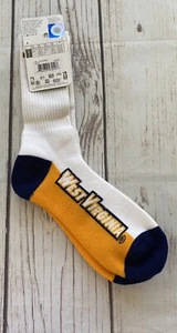 West Virginia Mountaineers White Navy & Yellow Bottom Crew Socks Large (10-13) - Picture 1 of 6