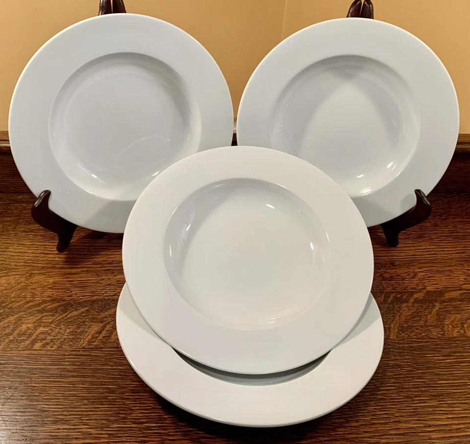 "Lote de 4 cuencos de sopa vintage Christopher Stewart GRAND BLANC 9"" blanco borde grande" Foto 1 de 4