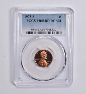 PR68 RD DCAM 1975-S Lincoln Memorial Cent PCGS Blue Label - Picture 1 of 5