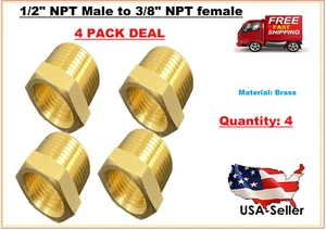 (PAQUETE DE 4) Adaptador de montaje de tubería de latón sólido 1/2"" macho NPT a 3/8"" hembra NPT - Imagen 1 de 5