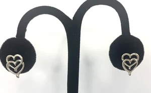 Vintage Silver Tone Double Heart Post Pierced Earrings - Imagen 1 de 1
