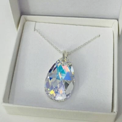 Collar Grande Plata 925 28mm Colgante Pera AB Hecho con Cristales Swarovski® Foto 1 de 4