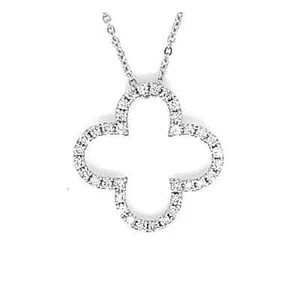 14K White Gold Floral Necklace with 36 Diamonds, 16+ 2" - Picture 1 of 4