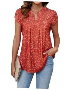 Women's Tunic Tops Summer Dressy Casual Large Floral Print Red Floral Print - Picture 1 of 7