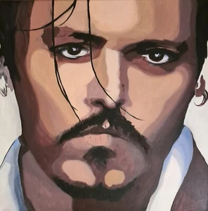 JOHNNY DEPP echte Handarbeit Ölbild auf Leinwand abstrakt Unikat 50 x 50 cm - Bild 1 von 3