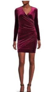 Alex Marie 4 Nikki Velvet V-Neck Long Sleeve Ruched Wrap Dress Mahogany $168 - Picture 1 of 24