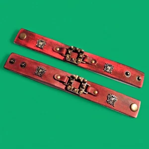 BROWN RED BRONZE CUFF punk steampunk biker metal studded bracelet wrist emo 2A - Picture 1 of 4