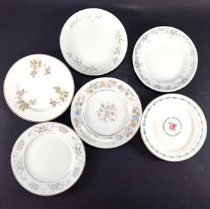6 Mismatched Vintage China Dessert Plates Multicolor Floral Shabby Cottage - Picture 1 of 10
