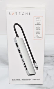 Satechi Slim Multiport USB-C Hub 7in1 Ethernet 1Gbit Power Delivery 100W ST-P7SS - Picture 1 of 13